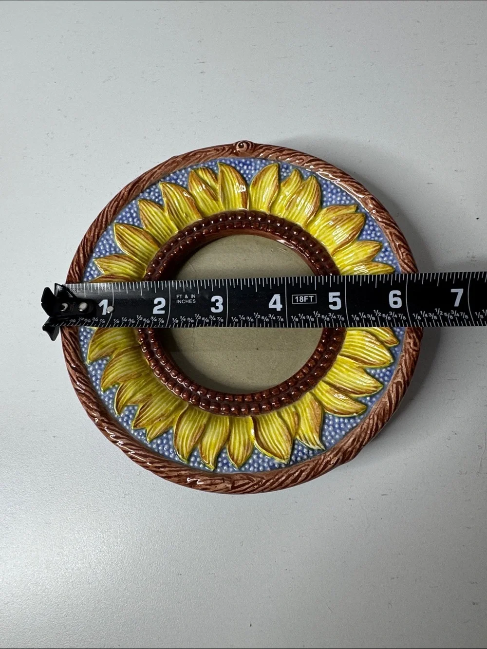 Terragrafics Sunflower Ceramic Photo Frame – Round Hand-Painted Floral Picture